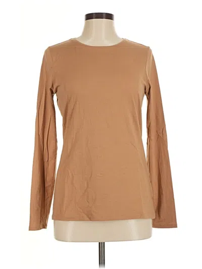 Pre-owned Lands' End Long Sleeve Top Tan Crew Neck Tops
