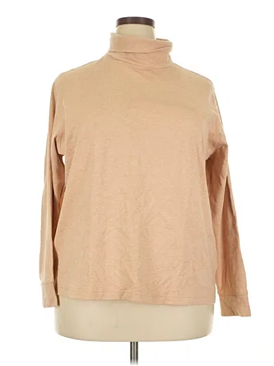Pre-owned Lands' End Long Sleeve Top Tan Turtleneck Tops In Brown