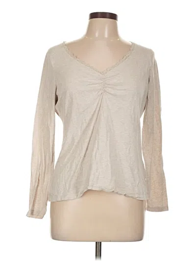 Pre-owned Lands' End Long Sleeve Top Tan V Neck Tops In Brown