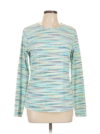 Pre-owned Lands' End Long Sleeve Top Teal Boatneck Tops In Blue