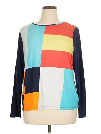 Pre-owned Lands' End Long Sleeve Top Teal Color Block Pattern Turtleneck Tops