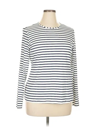 Pre-owned Lands' End Long Sleeve Top White Stripes Pattern Boatneck Tops