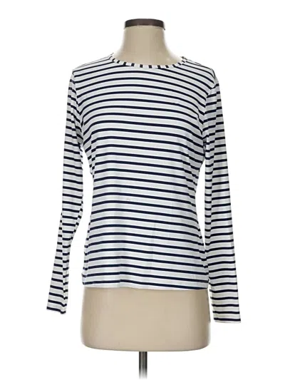 Pre-owned Lands' End Long Sleeve Top White Stripes Pattern Boatneck Tops