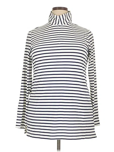Pre-owned Lands' End Long Sleeve Top White Stripes Pattern Turtleneck Tops