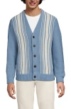 Lands' End Long Sleeve Vertical Stripe Cotton Blend Cardigan In Pale Slate Blue