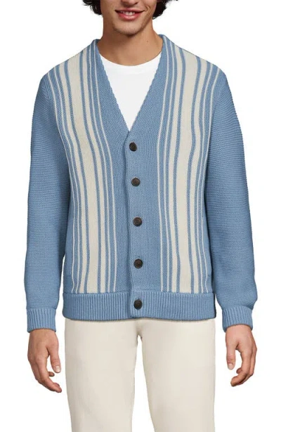 Lands' End Long Sleeve Vertical Stripe Cotton Blend Cardigan In Pale Slate Blue