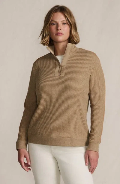 Lands' End Long Sleeve Waffle Quarter Zip Pullover In Multi