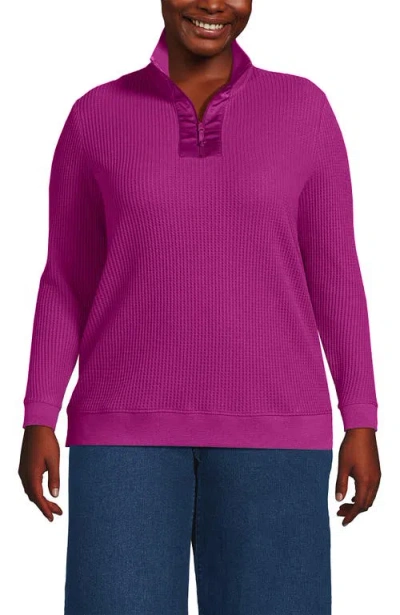 Lands' End Long Sleeve Waffle Quarter Zip Pullover In Multi