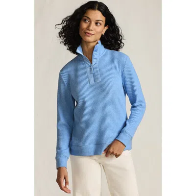Lands' End Long Sleeve Waffle Quarter Zip Pullover In Blue