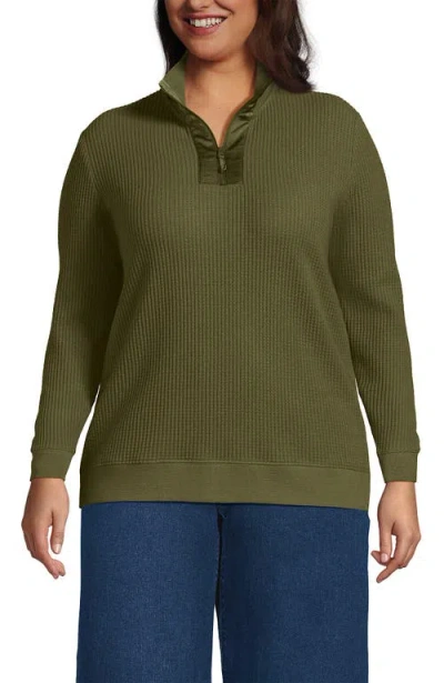 Lands' End Long Sleeve Waffle Quarter Zip Pullover In Multi