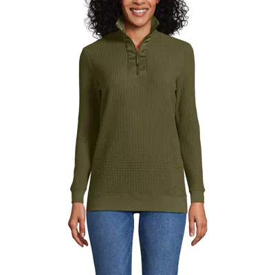 Lands' End Long Sleeve Waffle Quarter Zip Pullover In Green