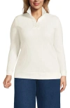 Lands' End Long Sleeve Waffle Quarter Zip Pullover In White