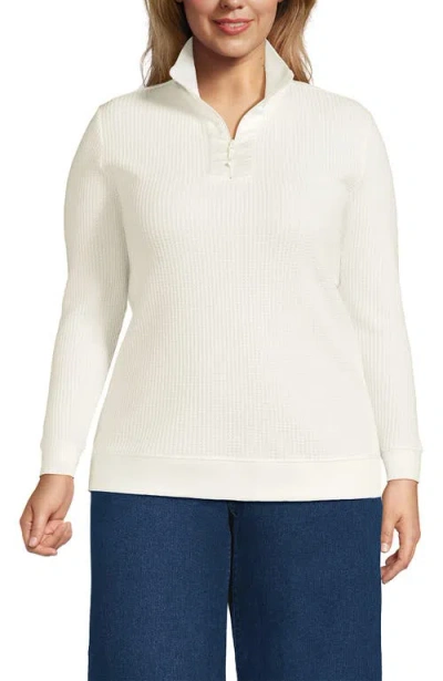 Lands' End Long Sleeve Waffle Quarter Zip Pullover In White
