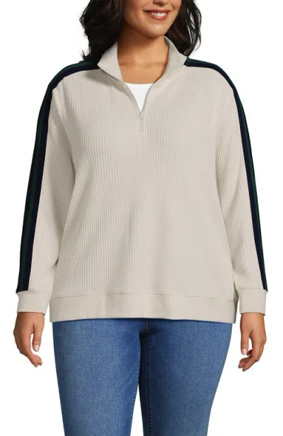 Lands' End Long Sleeve Waffle Quarter Zip Pullover In White