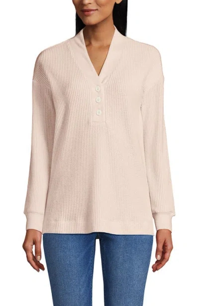 Lands' End Long Sleeve Waffle Shawl Collar Henley In Neutral