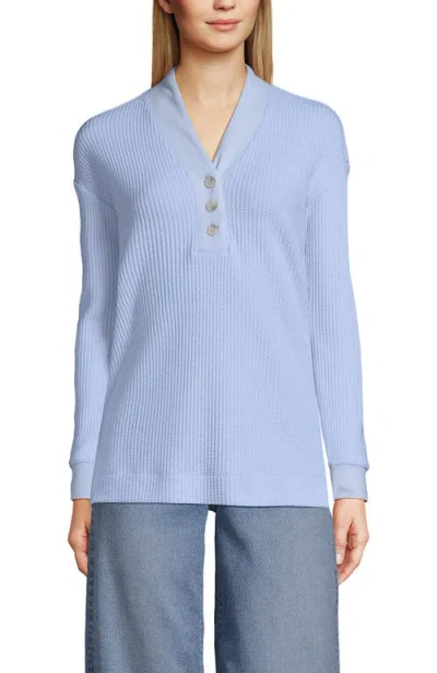Lands' End Long Sleeve Waffle Shawl Collar Henley In Blue