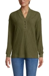 Lands' End Long Sleeve Waffle Shawl Collar Henley In Green