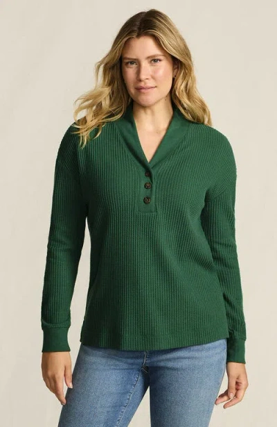 Lands' End Long Sleeve Waffle Shawl Collar Henley In Green