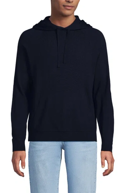 Lands' End Long Sleeve Washable Merino Pullover Hoodie In Black