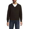 Lands' End Long Sleeve Washable Merino Wool V Neck Sweater In Brown