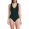 Lands' End Long Slendersuit Mesh Grecian Tummy Control Chlorine Resistant One Piece Swimsuit In Deep Balsam