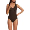 Lands' End Long Slendersuit Mesh Grecian Tummy Control Chlorine Resistant One Piece Swimsuit In Rich Coffee