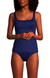 LANDS' END LANDS' END LONG TORSO SQUARE NECK UNDERWIRE TANKINI SWIMSUIT TOP