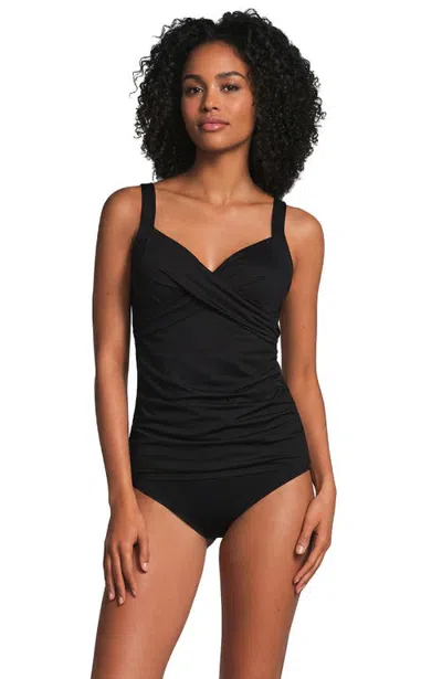 Lands' End Long Torso Sweetheart Wrap Underwire Tankini Top In Black