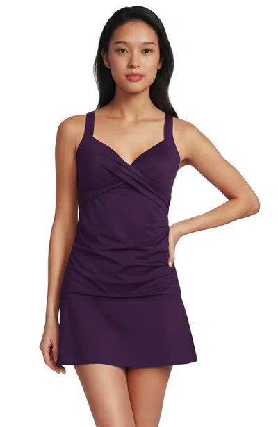 Lands' End Long Torso Sweetheart Wrap Underwire Tankini Top In Purple