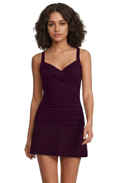 Lands' End Long Torso Sweetheart Wrap Underwire Tankini Top In Purple