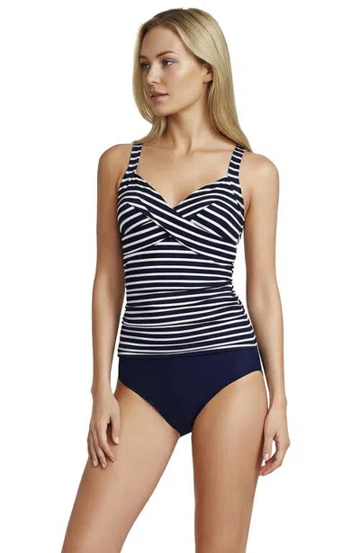 Lands' End Long Torso Sweetheart Wrap Underwire Tankini Top In Blue