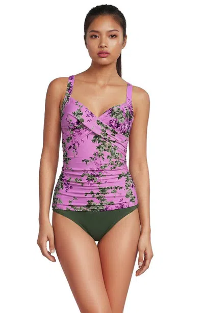 Lands' End Long Torso Sweetheart Wrap Underwire Tankini Top In Pink
