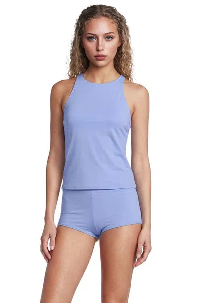 Lands' End Long Torso Tugless High Neck Strappy Back Tankini Top In Multi