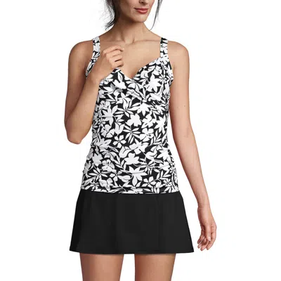 Lands' End Long Torso V-neck Wrap Underwire Tankini Swimsuit Top In Black Havana Floral