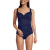 Lands' End Long Torso V-neck Wrap Underwire Tankini Swimsuit Top In Deep Sea Navy