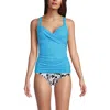 Lands' End Long Torso V-neck Wrap Underwire Tankini Swimsuit Top In Deep Sea Polka Dot