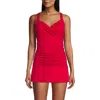 Lands' End Long Torso V-neck Wrap Underwire Tankini Swimsuit Top In Strawberry