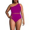 Lands' End Macrame One Shoulder High Leg One Piece Swimsuit In Crimson Rose