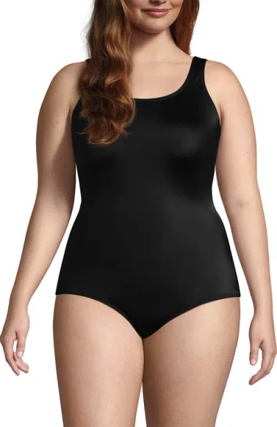 Lands' End Plus Size Mastectomy Chlorine Resistant Tugless One Piece Swimsuit Soft Cup In Black