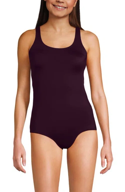 Lands' End Mastectomy Chlorine Resistant Tugless One Piece Swimsuit Soft Cup In Burgundy