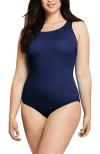 Lands' End Plus Size Mastectomy Chlorine Resistant Tugless One Piece Swimsuit Soft Cup In Deep Sea Navy
