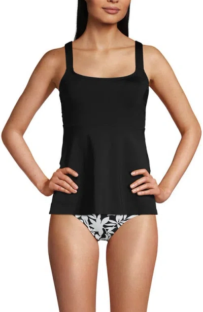 Lands' End Mastectomy Flutter Scoop Neck Tankini Top Comfort Adjustable Straps In Black
