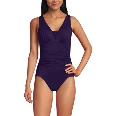 Lands' End Mastectomy Slender Grecian Tummy Control Chlorine Resistant One Piece Swimsuit In Purple