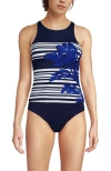 Lands' End Mastectomy Tugless High Neck Strappy Back Tankini Swimsuit Top In Blue