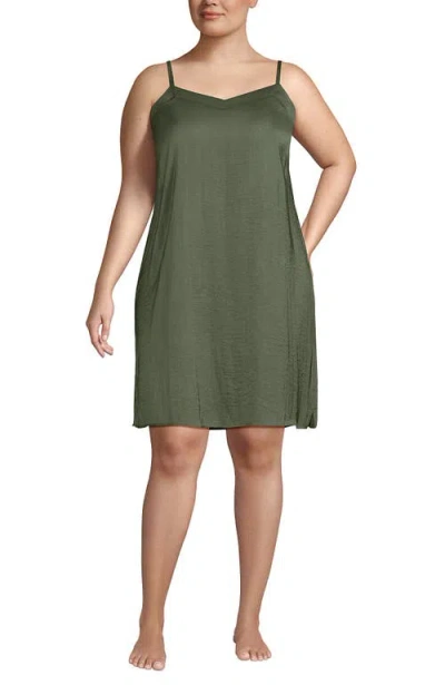 Lands' End Matte Satin 2 Piece Pajama Set In Icy Mint Green Floral Blooms