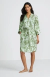 Lands' End Matte Satin 2 Piece Pajama Set In Icy Mint Green Floral Blooms