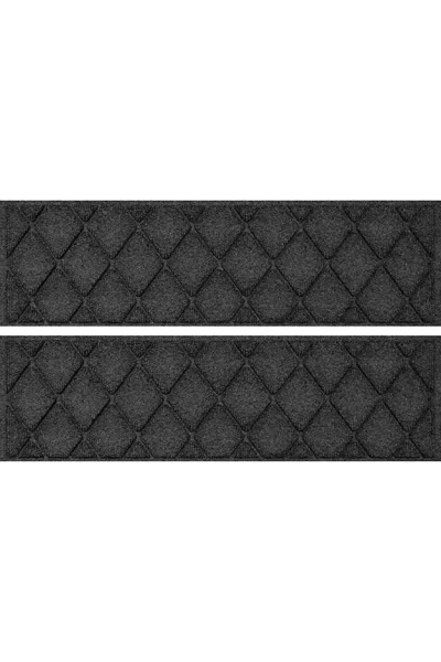Lands' End Matterly 8.5" X 30" Argyle Waterhog Stair Treads - Set Of 4 In Black