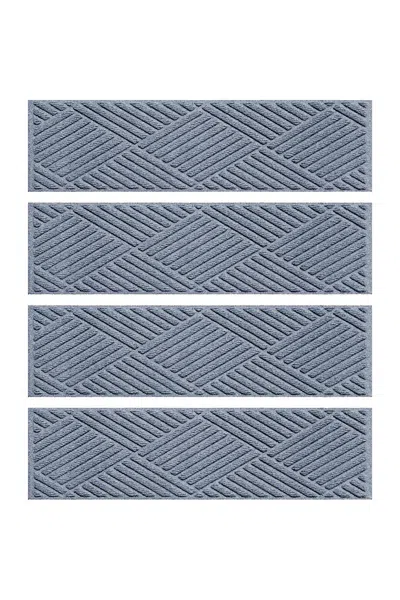 Lands' End Matterly 8.5" X 30" Diamonds Waterhog Stair Treads - Set Of 4 In Blue