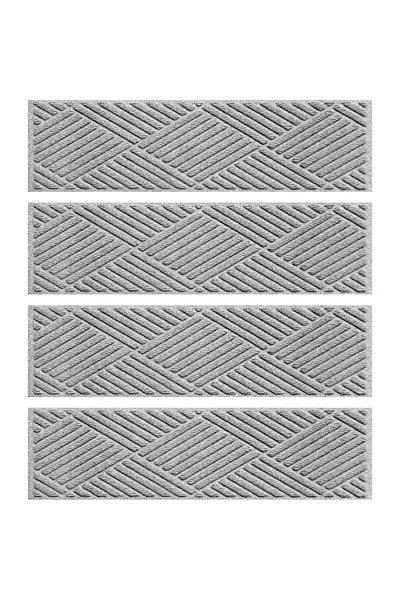 Lands' End Matterly 8.5" X 30" Diamonds Waterhog Stair Treads - Set Of 4 In Gray