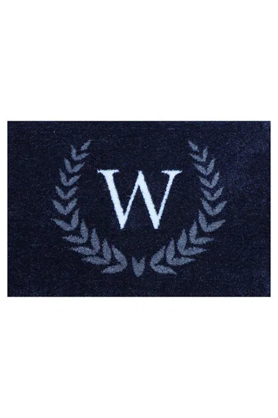 Lands' End Matterly Monogrammed Laurel Wreath Doormat In Blue